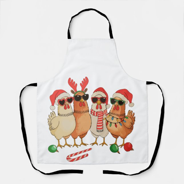 Chicken Christmas Santa Hat Farm Family Xmas Apron (Front)