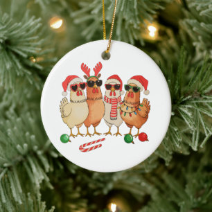 Chicken Christmas Santa Hat Farm Family Xmas Ceramic Ornament