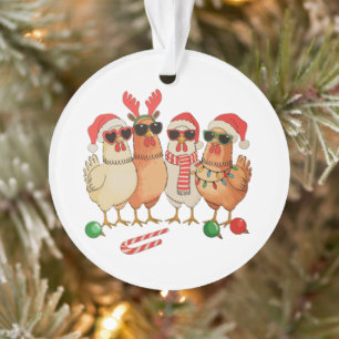 Chicken Christmas Santa Hat Farm Family Xmas Ornament