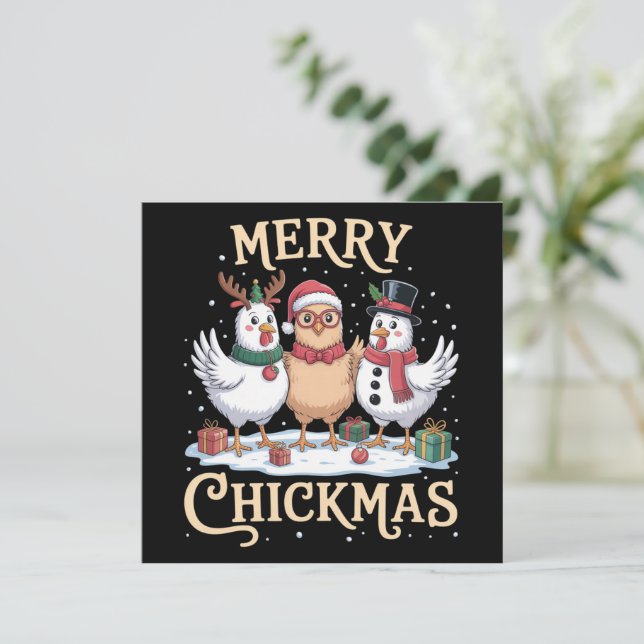 Chicken Christmas Santa Hat Merry Chickmas Farm Holiday Card (Standing Front)