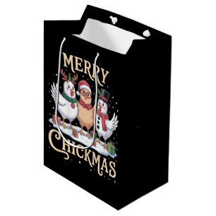 Chicken Christmas Santa Hat Merry Chickmas Farm Medium Gift Bag