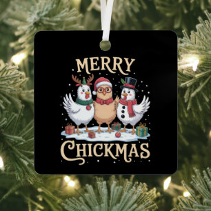 Chicken Christmas Santa Hat Merry Chickmas Farm Metal Tree Decoration