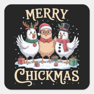 Chicken Christmas Santa Hat Merry Chickmas Farm Square Sticker