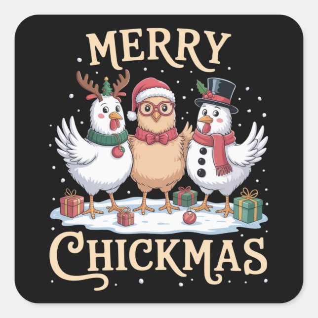 Chicken Christmas Santa Hat Merry Chickmas Farm Square Sticker (Front)