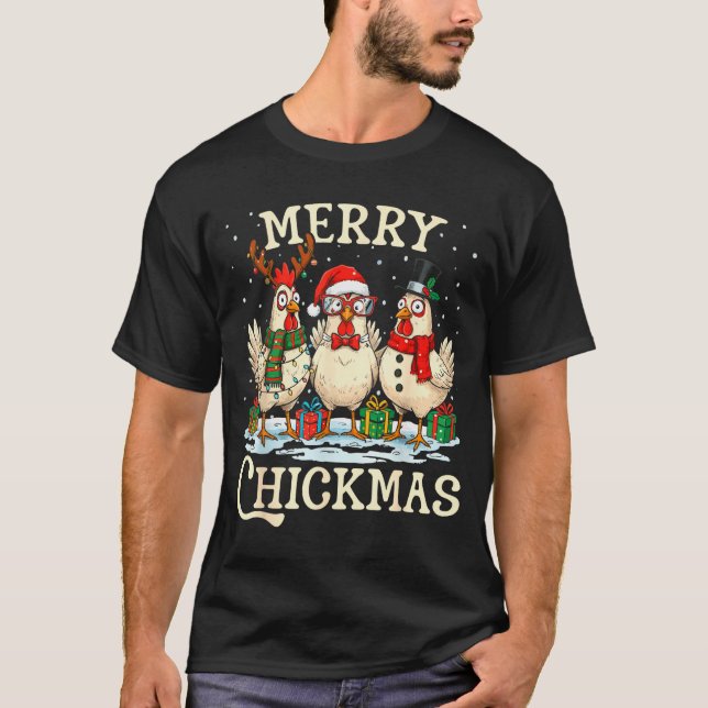 Chicken Christmas Santa Hat Merry Chickmas Xmas Fa T-Shirt (Front)