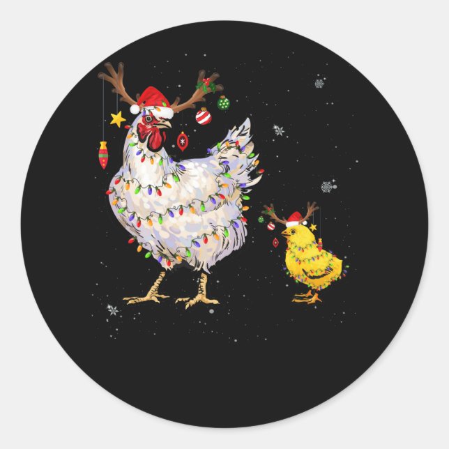 Chicken Christmas Tee Reindeer Christmas Lights Classic Round Sticker (Front)