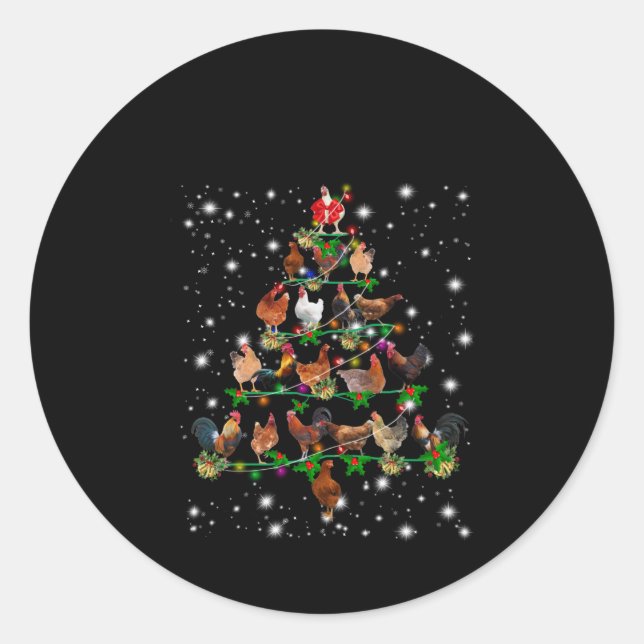 Chicken Christmas Tree Covered By Flashlight Classic Round Sticker (Front)