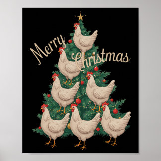 Chicken Christmas Tree Funny Chickens Xmas Tree  Poster