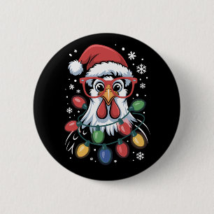 Chicken Christmas Tree Lights Farm Animal Santa 6 Cm Round Badge
