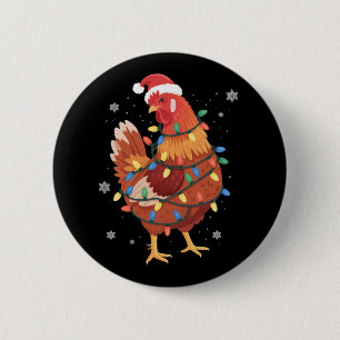 Chicken Christmas Tree Lights Farm Animal Santa 6 Cm Round Badge