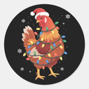 Chicken Christmas Tree Lights Farm Animal Santa  Classic Round Sticker