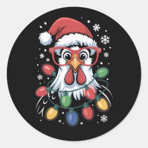 Chicken Christmas Tree Lights Farm Animal Santa Classic Round Sticker