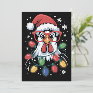 Chicken Christmas Tree Lights Farm Animal Santa Holiday Card