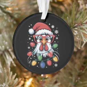 Chicken Christmas Tree Lights Farm Animal Santa  Ornament
