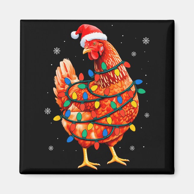 Chicken Christmas Tree Lights Farm Animal Santa Xm Magnet (Front)