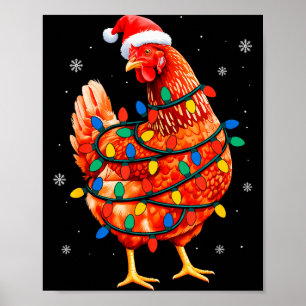 Chicken Christmas Tree Lights Farm Animal Santa Xm Poster