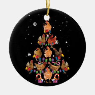 Chicken Christmas Tree Lights Funny Chicken Xmas Ceramic Ornament