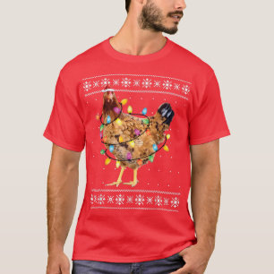 Chicken Christmas Tree Lights Funny Ugly Christmas T-Shirt