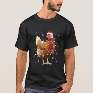 Chicken Christmas Tree Lights Santa Hat Funny Xmas T-Shirt