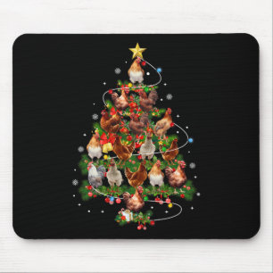 Chicken Christmas Tree Lights Santa Hat Xmas Chick Mouse Pad