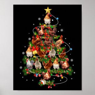 Chicken Christmas Tree Lights Santa Hat Xmas Chick Poster