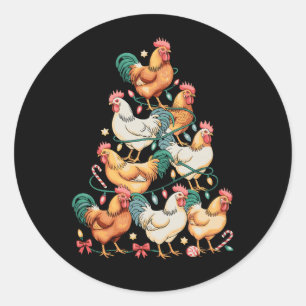 Chicken Christmas Tree Lights Xmas Holiday Season Classic Round Sticker