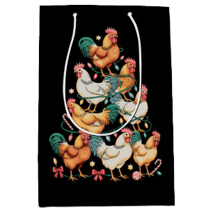 Chicken Christmas Tree Lights Xmas Holiday Season Medium Gift Bag