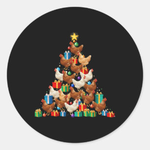 Chicken Christmas Tree Xmas Holiday Men Women Classic Round Sticker