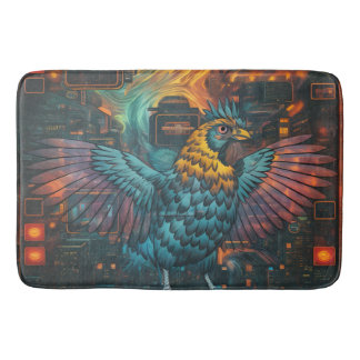 Chicken circle design shower curtain bath mat