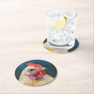 Chicken Close-Up Round Paper Coaster