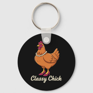 Chicken Cly Chick, I'm That Hen In Pearls Key Ring
