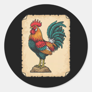 Chicken, Colourful Rooster Standing Tall  Classic Round Sticker