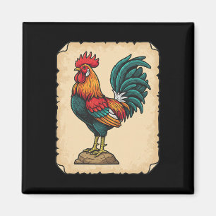 Chicken, Colourful Rooster Standing Tall Magnet