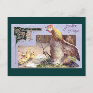 Chicken Conductor Art Nouveau Easter Holiday Postcard