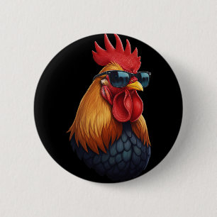 Chicken Coop Boss Rooster With Shades 6 Cm Round Badge