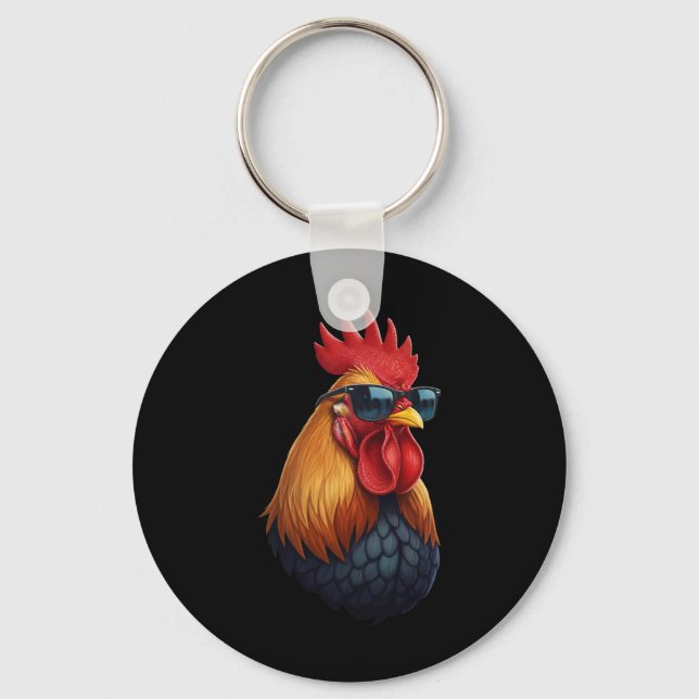 Chicken Coop Boss Rooster With Shades  Key Ring (Front)