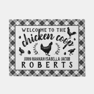 Chicken Coop Hen Black Buffalo Check Plaid Country Doormat