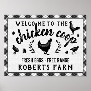 Chicken Coop Hen Black Buffalo Check Plaid Country Poster