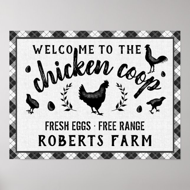 Chicken Coop Hen Black Buffalo Check Plaid Country Poster (Front)