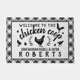 Chicken Coop Hen Black Buffalo Check Plaid Large Doormat