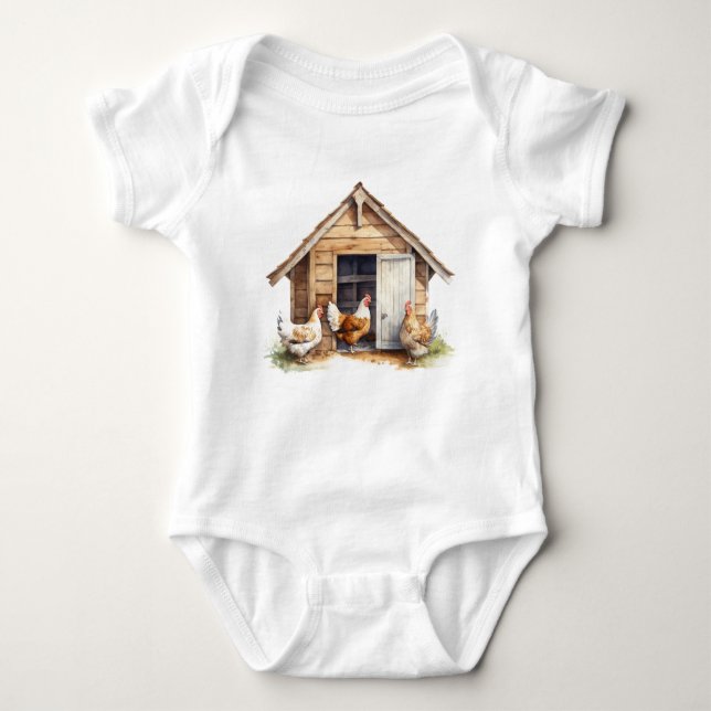 Chicken Coop with Chickens  Baby Bodysuit (Front)