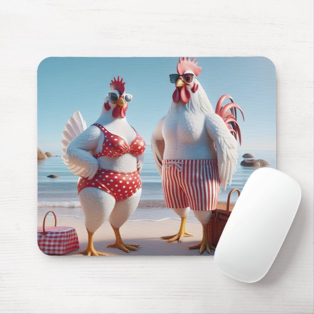 Chicken Couple Wearing Swimsuits Mouse Pad (With Mouse)
