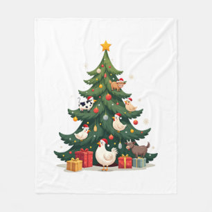 Chicken Cow Goat Horse Farm Animal Farmer Christma Fleece Blanket
