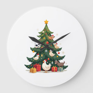Chicken Cow Goat Horse Farm Animal Farmer Christma Large Clock