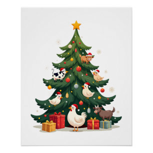Chicken Cow Goat Horse Farm Animal Farmer Christma Poster