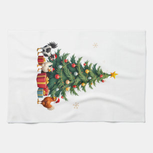 Chicken Cow Goat Horse Farm Animal Farmer Christma Tea Towel