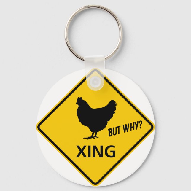 Chicken Crossing Highway Sign Key Ring (Front)