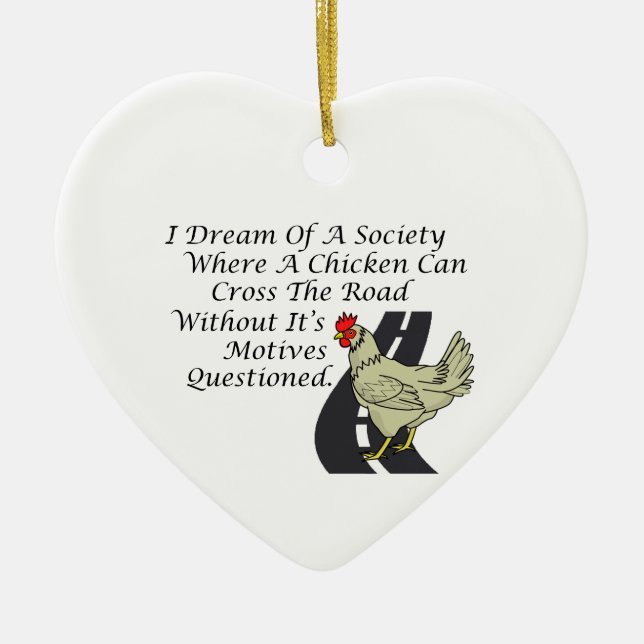 Chicken Crossing The Road Ceramic Tree Decoration (Front)