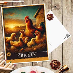 Chicken Cute Family Vintage Animal Postcard