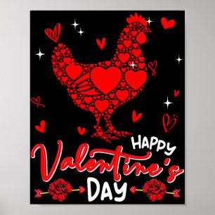 Chicken Cute Hearts Shape Valentine Floral Farmer Poster